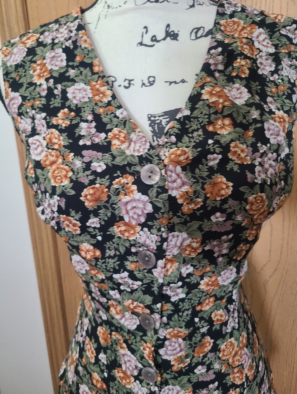 Express Vintage 90s Floral Button Up Tie Back Vest Tank Top - Picture 2 of 4